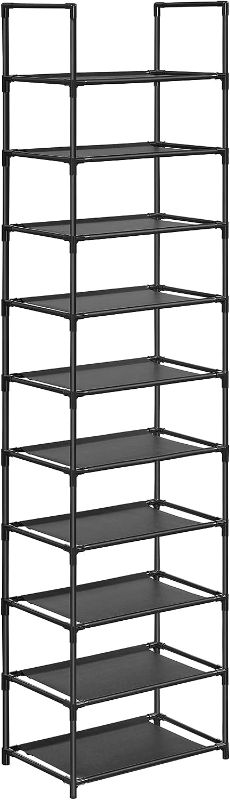 Photo 1 of SONGMICS Shoe Rack, 10 Tier Shoe Shelf, Shoe Storage Organizer, Space-Saving, 11 x 17.7 x 68.1 Inches, Metal Frame, Non-Woven Fabric Shelves, for Entryway, Bedroom, Black ULSH010B02