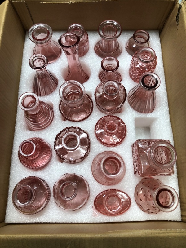 Photo 3 of 22 Pack Flower Vase, RUCKAE Bud Vases for Wedding Decorations,Glass Vase for Centerpiece Table Decorations,Small Boho Vase for Home Decor,Wedding Decor,Centerpieces,Party,Office (Pink) Pink 22 Pack