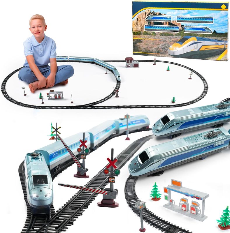 Photo 1 of Electric Train Set for Kids - Battery Operated Train Toy with Tracks, Sounds & Light