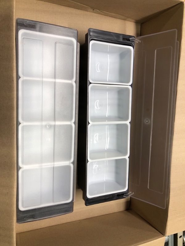 Photo 1 of 2 Pack Condiment Serving Container - Ice-Cooled, 4 Compartments - Ideal for Fruits, Ice Cream, Salad Bar Toppings - Restaurant Quality Plastic Caddy with Lid