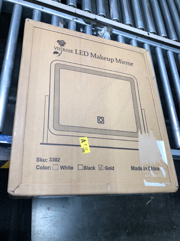 Photo 1 of Gold Vanity Mirror Makeup Mirror with Lights, Large Lighted Vanity Mirror, Light Up Mirror with Smart Touch 3 Colors Dimmable, Tabletop Mirror for Makeup Desk, 360° Rotation, 22" x 17" Gold 22"x17"