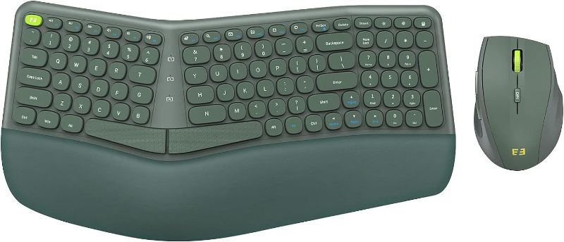 Photo 1 of seenda Ergonomic Wireless Keyboard and Mouse Combo - 2.4GHz USB Receiver, Split Keyboard Layout with Wrist Rest, 3-Level Optical Mouse with 6 Button - for Windows and Mac, Green

