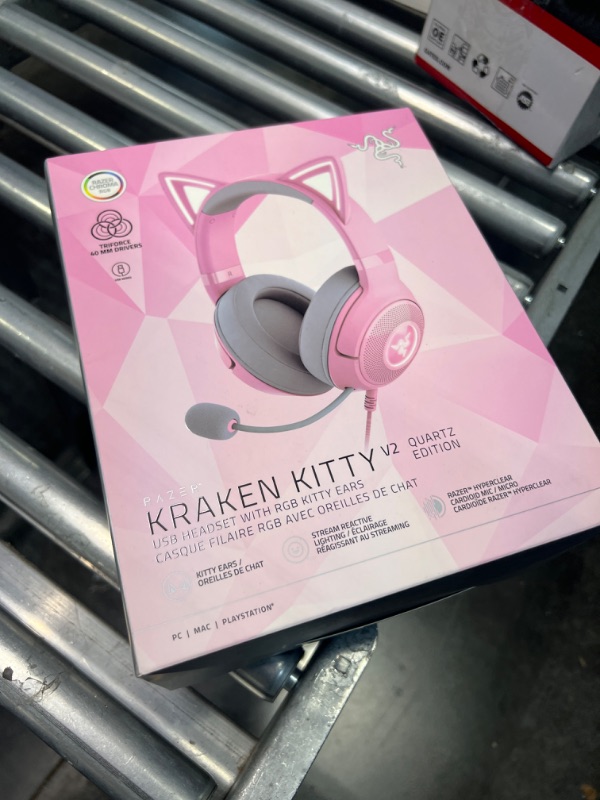 Photo 2 of Razer Kraken Kitty V2 USB Headset with RGB Kitty Ears, Quartz Edition, Pink
