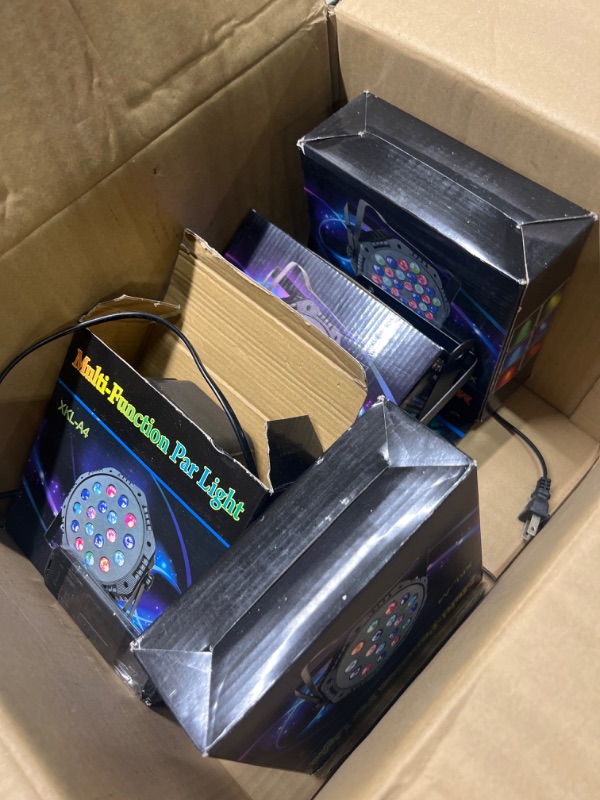 Photo 1 of 36 LED Par Lights, RGB Par Can Light Stage Lights, 10 Modes DJ Lights Stage Lighting Uplights with Sound Activated Remote Control & DMX Uplights for Events Wedding Party 4 Packs