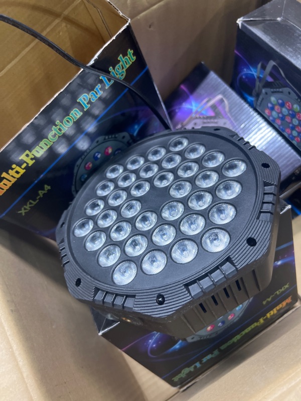 Photo 1 of 36 LED Par Lights, RGB Par Can Light Stage Lights, 10 Modes DJ Lights Stage Lighting Uplights with Sound Activated Remote Control & DMX Uplights for Events Wedding Party 4 Packs