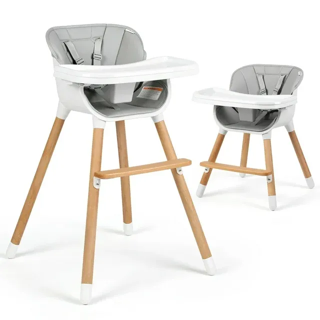Photo 1 of Cowiewie Wooden High Chair, 3-in-1 Baby High Chair, Low Chair and Toddler Chair, with Adjustable Legs & Dishwasher Safe Tray, White
