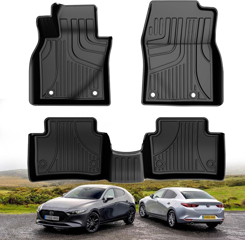 Photo 1 of Original Floor Mats for 2019-2024 Mazda 3 All Models - Custom Fit TPE Floor Liners - All Weather Car Mats for Mazda 3 Accessories 2019-2024 1st & 2nd Row Heavy Duty Protection Floor Mat
