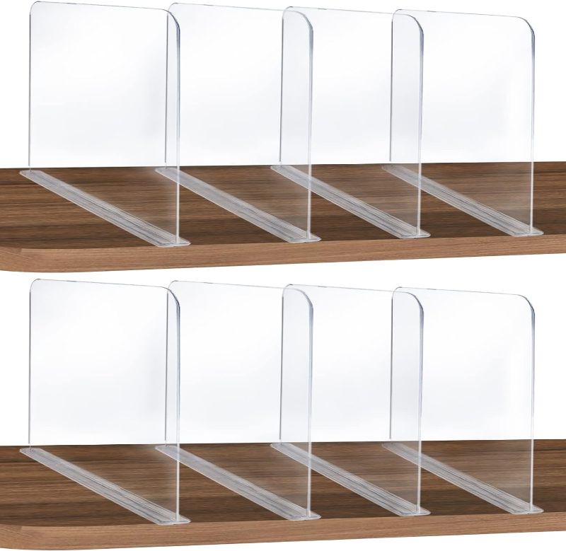 Photo 1 of 8Pcs Clear Acrylic Shelf Dividers, Closet Organizer Fit for Any Thickness of Shelves, Multi-Purpose Wood Shelf Separators for Bedroom, Kitchen, Office, Bathroom, 11.8''x11''
