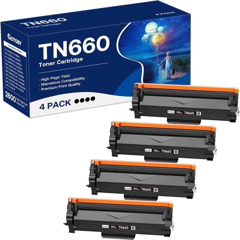 Photo 1 of Compatible Toner Cartridge Replacement for Brother TN660 TN-660 TN630 High Yield to use with HL-L2380DW HL-L2320D HL-L2340DW DCP-L2540DW MFC-L2700DW MFC-L2720DW Printer (Black, 4 Pack)
