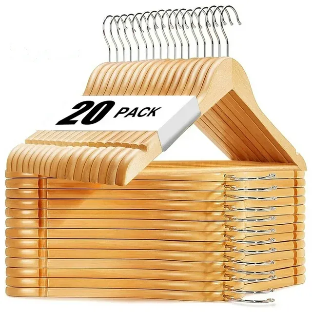 Photo 1 of 20 Pack Premium Natural Wood Clothes Hangers, Durable Wooden Hangers for Coats, Jackets, Dresses, Pants, and Shirts
