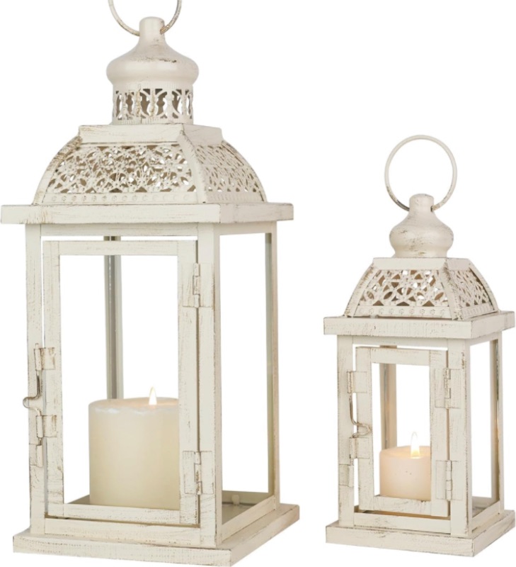 Photo 1 of DECORKEY Large Lantern Decorative Outdoor & Indoor, Set of 2 (14’’&10’’) Metal Candle Lanterns Decor, Vintage Hanging Candle Holder for Front Porch Patio Wedding Farmhouse Home, Spring Decoration
