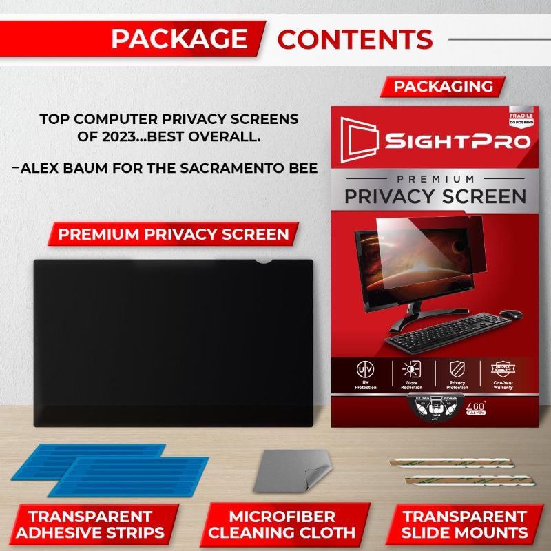 Photo 1 of 24 Inch 16:9 Computer Privacy Screen Filter for Monitor - Privacy Shield and Anti-Glare Protector
