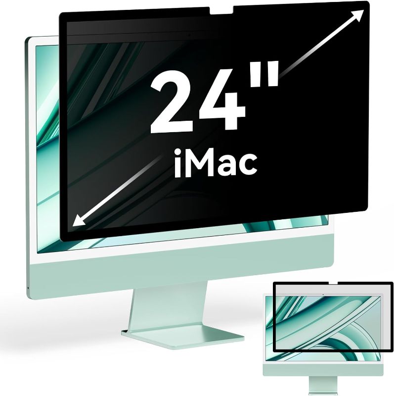 Photo 1 of  Privacy Screen for iMac 24 Inch 2021-2024 Destop Computer Monitor, Anti Glare Blue Light Filter Privacy Shield, Upgraded Anti Spy iMac Privacy Protector