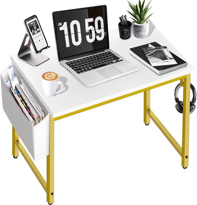 Photo 1 of Computer Desk - Modern Simple Home Office Writing Table for Bedroom Student Teens Study Small Spaces Work, PC Laptop 31 inch Mini Vanity Desks, Mesa de computadora White Gold