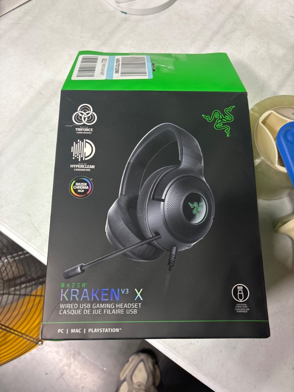 Photo 2 of Razer Kraken V3 X Wired USB Gaming Headset: Lightweight Build - Triforce 40mm Drivers - HyperClear Cardioid Mic - 7.1 Surround Sound - Chroma RGB Lighting - Black