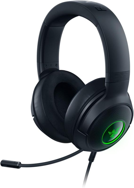 Photo 1 of Razer Kraken V3 X Wired USB Gaming Headset: Lightweight Build - Triforce 40mm Drivers - HyperClear Cardioid Mic - 7.1 Surround Sound - Chroma RGB Lighting - Black