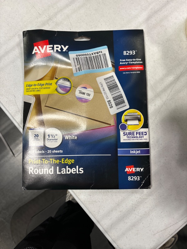 Photo 2 of Avery Inkjet Labels for Color Printing, 1-1/2in dia, Matte White, 400/Pack