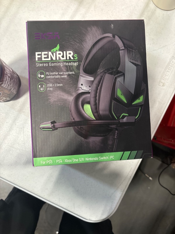 Photo 3 of EKSA Fenrir S Gaming Headset for Xbox Series X/S, Xbox One, PS5, PS4, PC, Switch - Noise Cancelling Microphone, Comfortable Ear Pads, 50 mm Drivers, RGB Light, One Key Control - Birthday Gift Green-Black