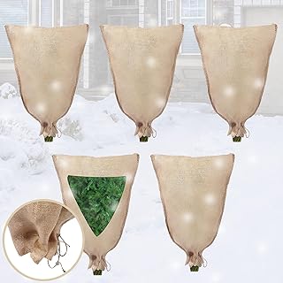 Photo 1 of 
Roll over image to zoom in







5 Pcs Reusable Burlap Winter Plant Cover Bags Warm Plant Covers Freeze Protection with Drawstring Tree Protectors Frost Cloth Sack Frost Blankets for Plants Fruit Tree (24 x 32 Inch)