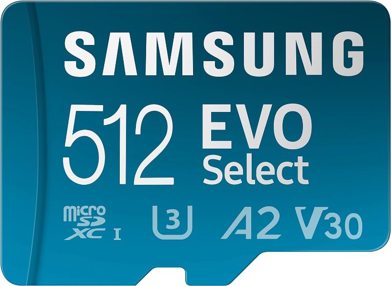 Photo 1 of 
SAMSUNG EVO Select Micro SD-Memory-Card + Adapter, 512GB microSDXC 130MB/s Full HD & 4K UHD, UHS-I, U3, A2, V30, Expanded Storage for Android...