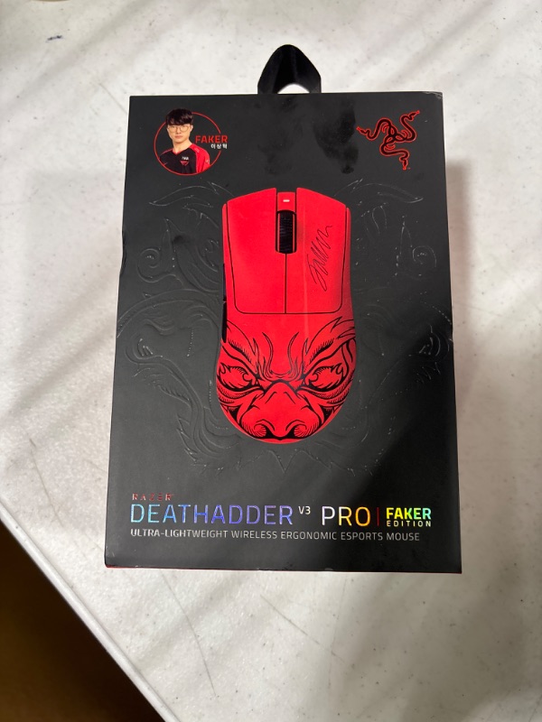 Photo 2 of Razer DeathAdder V3 Pro Wireless Gaming Mouse: 63g Lightweight - Focus Pro 30K Optical Sensor - Optical Switches Gen-3 - HyperSpeed Wireless - 5 Programmable Buttons - 90 Hr Battery - Faker Edition Wireless Faker Edition