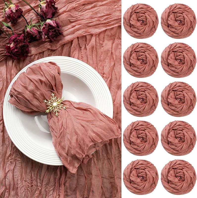 Photo 1 of Set of 100 Gauze Cheesecloth Napkins Dinner Napkins Rustic Boho Wrinkled Cloth Decorative Napkins for Home Wedding Valentines Party Dinner Table Decoration, 19.7 x 19.7 Inch (Pink) ***USED**** 