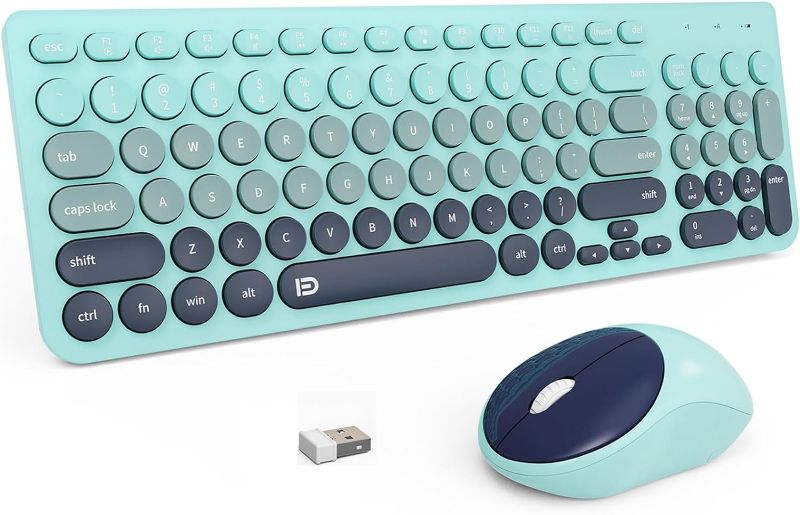 Photo 1 of Wireless Keyboards and Mouse Combo - 2.4GHz USB Cordless, Cute Wireless Keyboard Round Keys, Quiet and Slim Set for Laptop, Computer, TV and Mac - Indigo Blue Colorful
