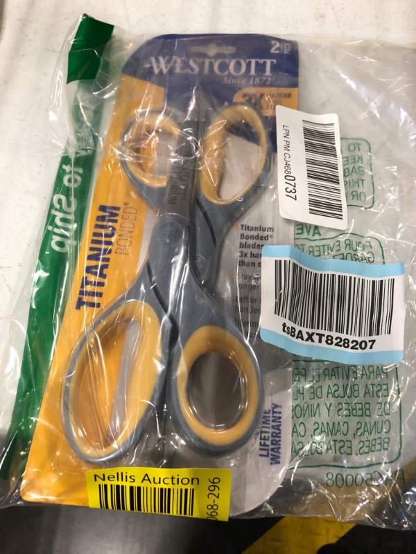 Photo 1 of Westcott 13901 8-Inch Titanium Scissors For Office and Home, Yellow/Gray, 2 Pack Scissor Only