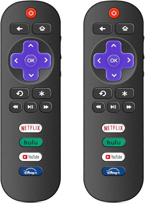 Photo 1 of 2 Pack Replacement Roku TV Remotes for TCL/Hisense/Sharp/Philips/Onn/Element/Insignia - With Netflix/Disney+/Hulu/YouTube Shortcuts
