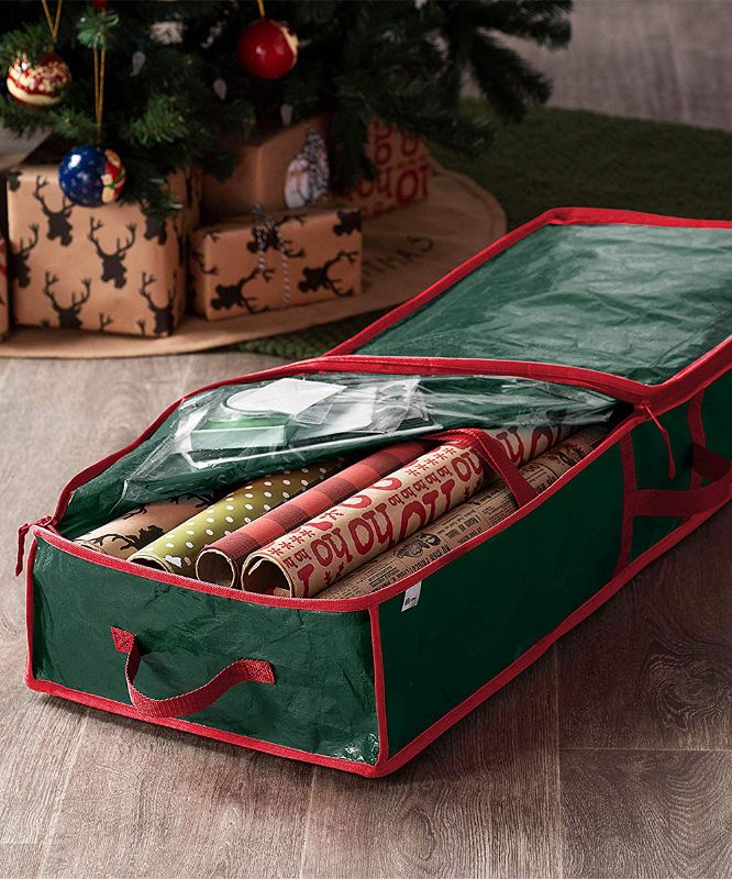 Photo 1 of Zober Underbed Gift Wrap Organizer Interior Pockets Fits 18-24 Standard Rolls Underbed Storage Wrapping Paper Storage Box and Holiday Accessories