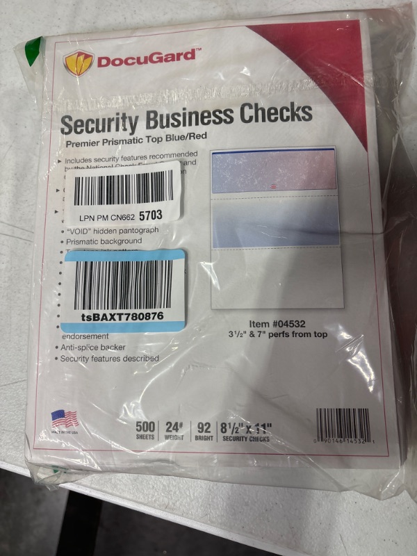 Photo 2 of DocuGard Blue/Red Prismatic Top Check, 8.5 x 11 Inches, 24 lb, 500 Sheets, 1 Check Per Sheet (04532) Blue/Red 500 Sheets Top Check