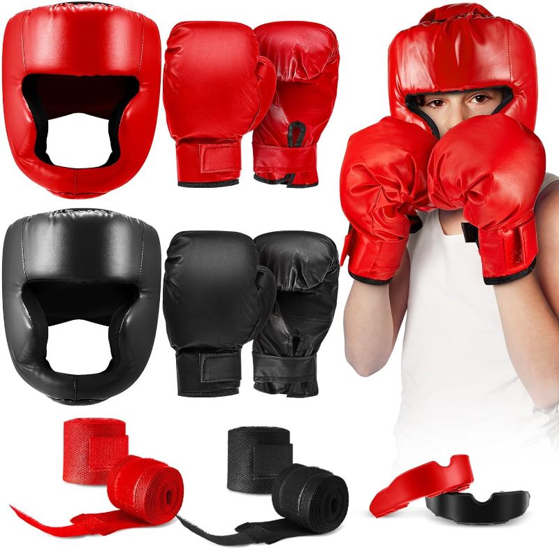 Photo 1 of 12 Pcs Kids Boxing Equipment Set Including Boxing Helmet and Gloves Hand Wraps Sport MouthGuards Taekwondo Sparring Gear for Beginners Kids and Children Ages 6-18 Years
