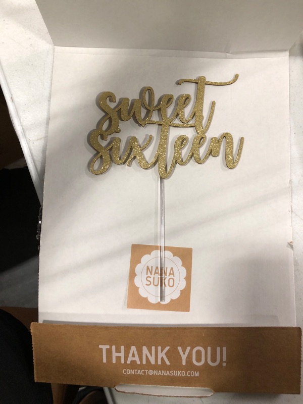 Photo 1 of 16th Birthday Cake Topper - Sweet Sixteen - Double Sided Gold Glitter - Premium Quality Made in USA
