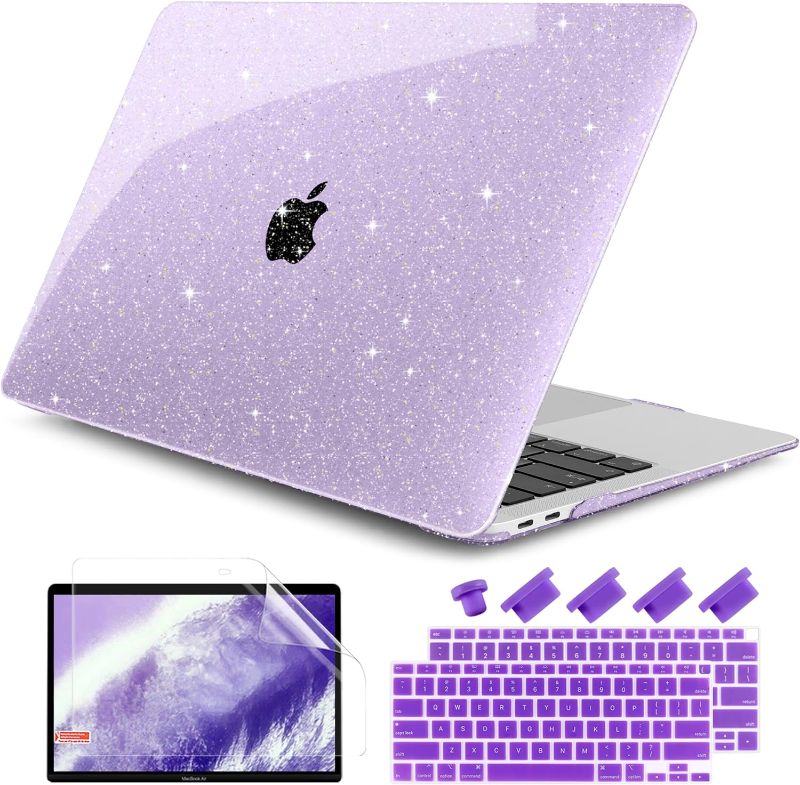 Photo 1 of DONGKE for MacBook Air 13 inch Case 2021-2018 Release A2337 M1 A2179 A1932, Bling Plastic Hard Shell Case & Keyboard Cover Only Compatible with MacBook Air 13 inch Retina Fits Touch ID, Sparkly Purple
