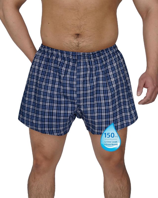 Photo 1 of Men's Incontinence Underwear Washable Regular Absorbency Incontinence Boxer Shorts with Front Fly Reusable Leak Proof Underwear for Men 1 Pack(X-Large, Blue Plaid)
