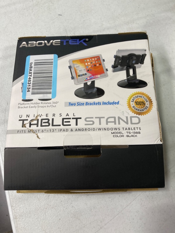 Photo 1 of AboveTEK Retail Kiosk iPad Stand, 360° Rotating Commercial POS Tablet Stand, Fits 6"-13" (Screens) iPad Mini Pro-Business Swivel Tablet Holder, for Store Office Reception Kitchen Desktop (Black)