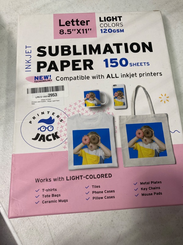 Photo 2 of Printers Jack Sublimation Paper - 8.5 x 11 Inches, 150 Sheets 120 gsm for Any Inkjet Printer with Sublimation Ink, Heat Transfer Sublimation for T-shirt, Mugs, Light Fabric 8.5''x11''