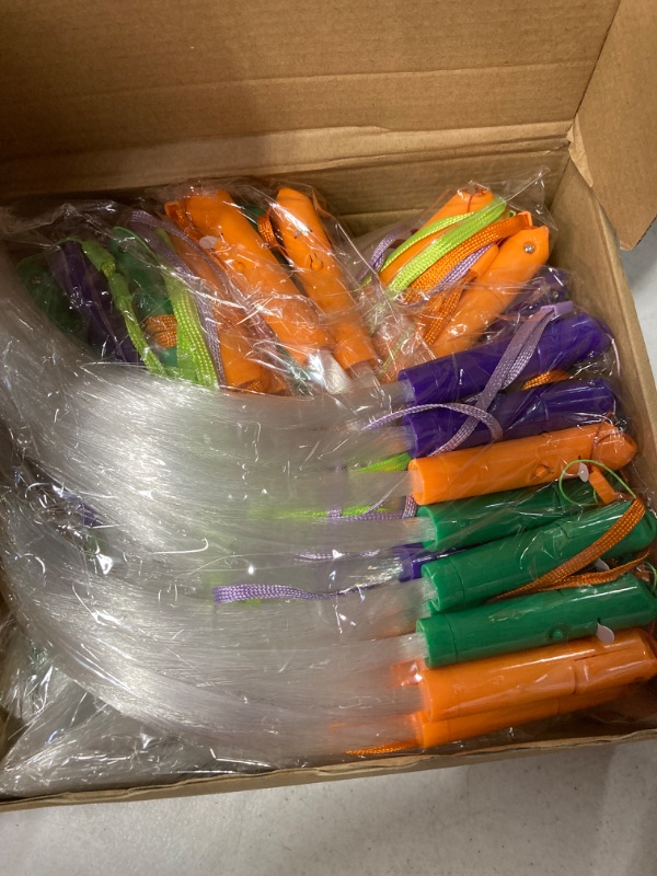 Photo 1 of Fiber Optic Wands Halloween Glow Fiber Wands Sticks Led Glow Sticks Light up Colorful Flashing Light Wand for Halloween Christmas Party Favors, Orange Purple Green (60 Pcs)
