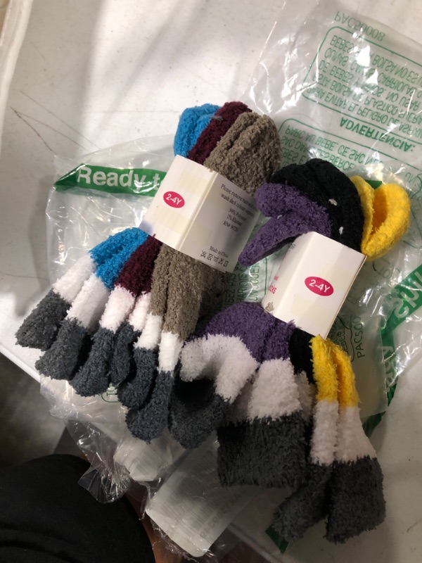 Photo 3 of Debra Weitzner 6 Pairs Warm Fuzzy Socks for Kids with Grippers - Non Skid Slipper Socks for Toddlers
 2-4 years