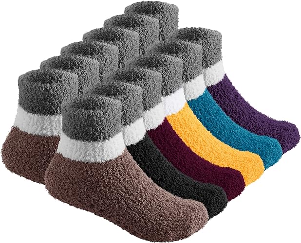 Photo 1 of Debra Weitzner 6 Pairs Warm Fuzzy Socks for Kids with Grippers - Non Skid Slipper Socks for Toddlers
 2-4 years