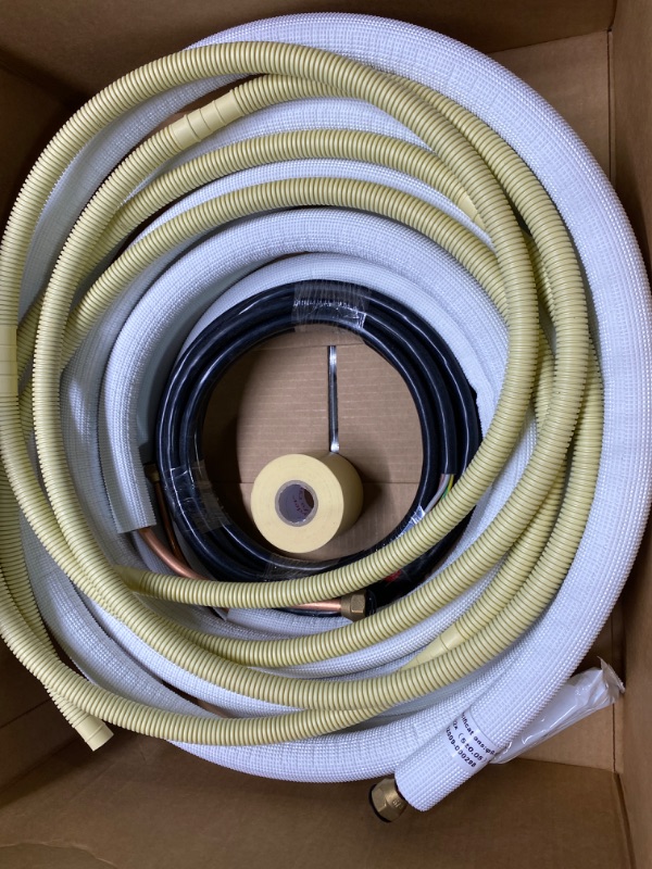 Photo 3 of 16 Ft Mini Split Line Set,Air Conditioning Copper Tubing Pipe Extension,1/4" & 5/8" 3/8" PE Thickened for AC and Heating Equipment Insulated with Nuts(1/4+5/8)