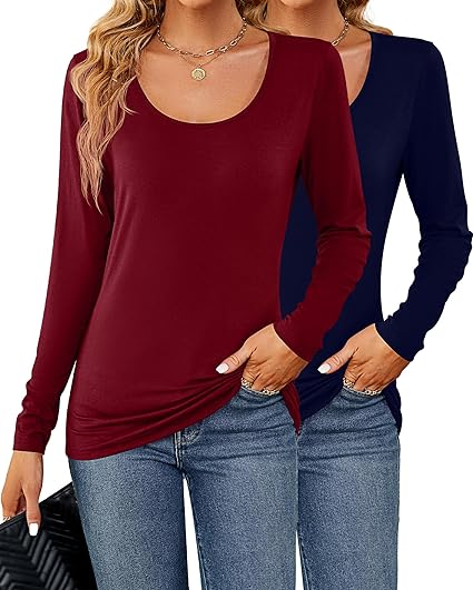 Photo 1 of 2 Pcs Womens T Shirt Tops with Scoop Neck Basic Casual Tee Women Basic Layer Shirts
