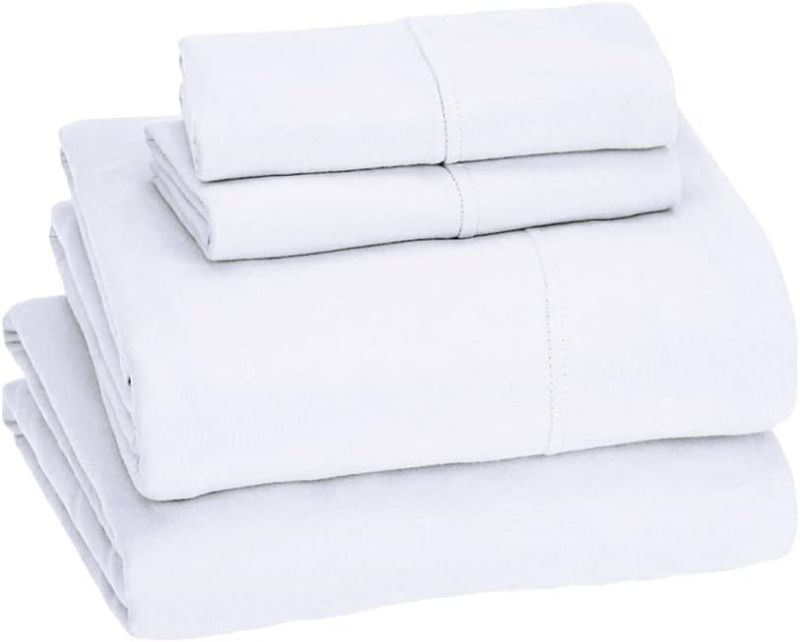 Photo 1 of EnvioHome Jersey Sheet Set Queen Bed – Poly Cotton Sheets for Queen Size Bed, Extra Deep All Around Elastic Fitted Queen Bed Sheets + 2 Pillowcases - White White Queen