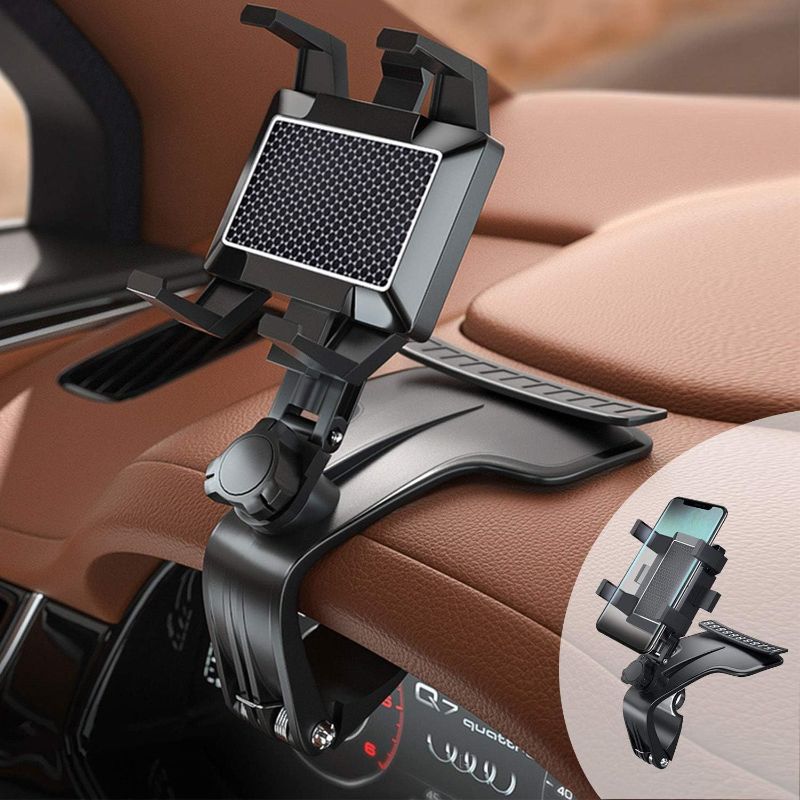 Photo 1 of Car Phone Holder, Multifunction Car Dashboard Holder Rearview Mirror with 360 ° Adjustable Spring Clip, Suitable for 3 to 7 Inch Smartphones (Center Console)
