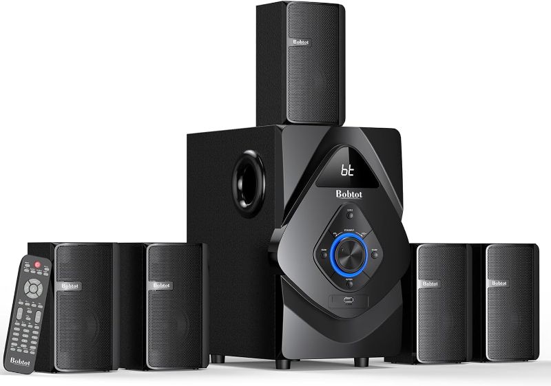 Photo 1 of Bobtot Surround Sound Systems Wireless Rear Satellite Speakers - 800W 6.5inch Subwoofer 5.1/2.1 Channel Home Theater Systems with HDMI ARC Optical Bluetooth Input