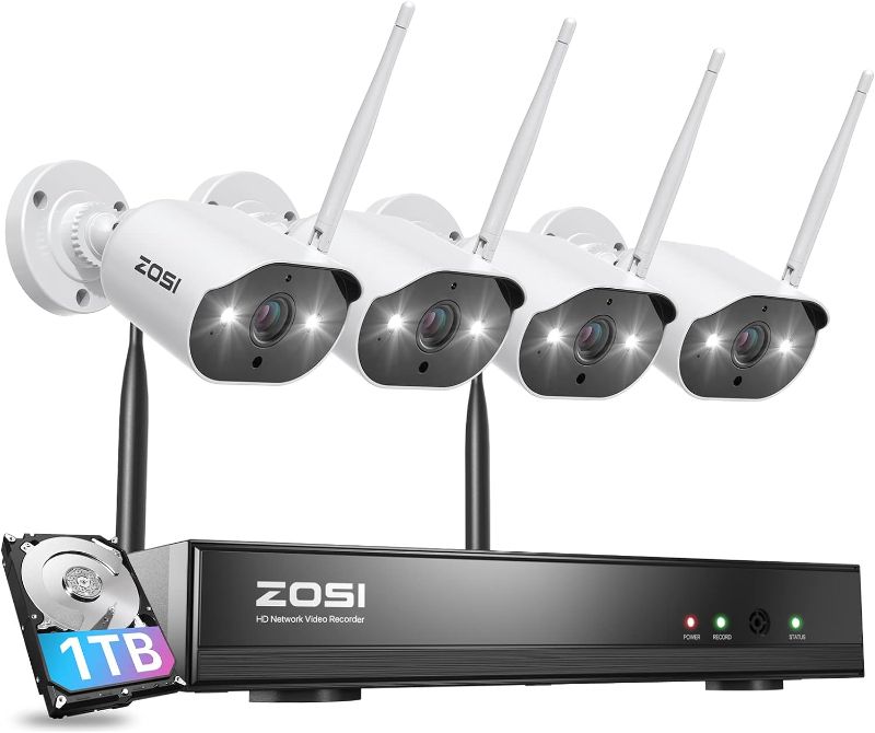 Photo 1 of ZOSI 2K 8CH Wireless Security Camera System,4pcs 3MP Spotlight Outdoor Indoor WiFi IP Cameras,2 Way Audio,Color Night Vision,Light & Sound Siren,1TB HDD,8 Channel 2K Home NVR for 24/7 Recording