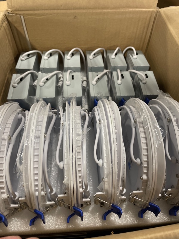 Photo 1 of Ensenior 24 Pack 6 Inch Ultra-Thin LED Recessed Ceiling Light with Junction Box, 3000K Warm White, 12W 110W Eqv, Dimmable Can-Killer Downlight, 1050LM High Brightness - ETL and Energy Star Certified 6 Inch 3000k - Warm White