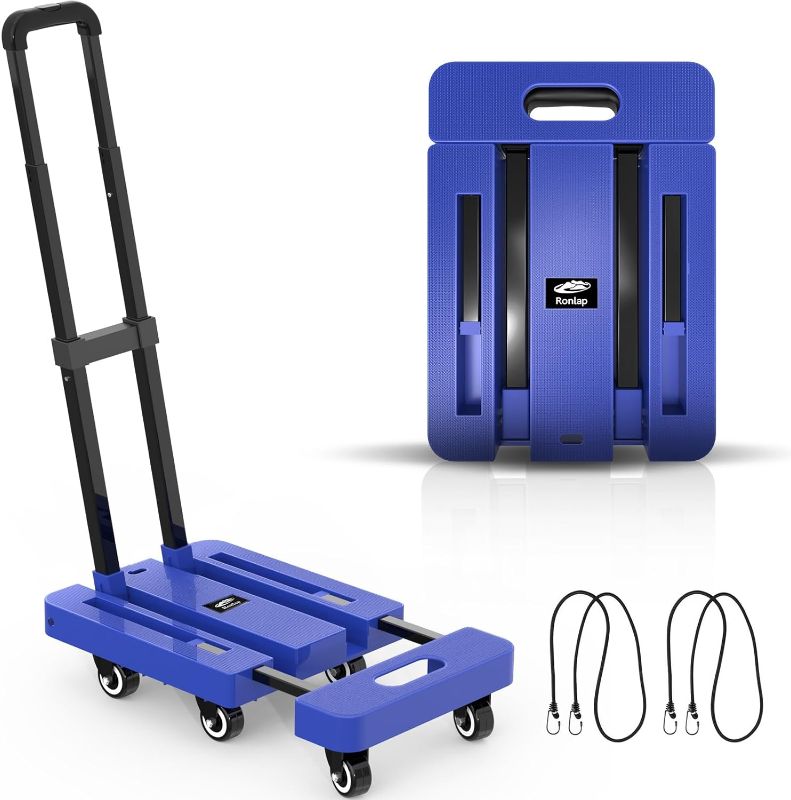 Photo 1 of 
Roll over image to zoom in







6 VIDEOS
Ronlap Folding Hand Truck, Foldable Dolly Cart for Moving, 500lbs Heavy Duty Luggage Cart, Portable Platform Cart Collapsible Dolly with 6 Wheels & 2 Ropes for Travel House Office Moving, Blue