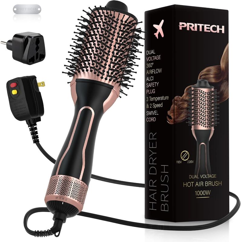 Photo 1 of Dual Voltage Hair Dryer Brush, PRITECH Hot Air Brush, Ionic 1000W Blow Dryer Brush 4 in 1 Styler, One Step Volumizer with Ceramic Coating for Straight and...
