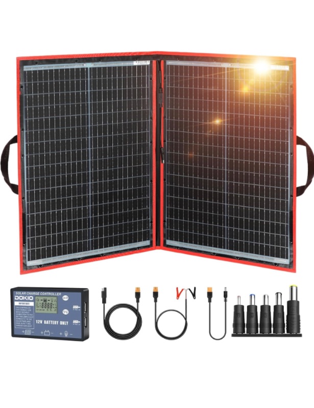 Photo 1 of DOKIO 110w 18v Portable Foldable Solar Panel Kit (21x28inch, 5.9lb),Solar Controller 2 USB Output to Charge 12v Batteries/Power Station (AGM, Lifepo4) Rv Camping Trailer Emergency Power